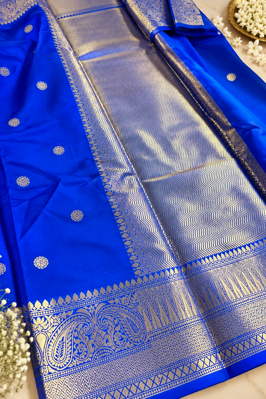 Banarasi Zari Silk Saree for Wedding & Festive Wear – Coffee Brown, Blue Purple, Blue & Red