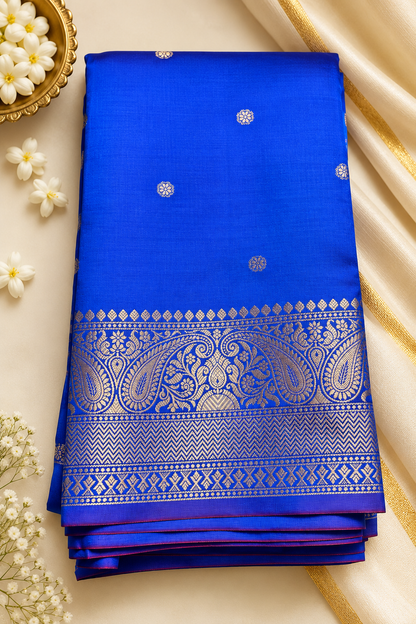 Banarasi Zari Silk Saree for Wedding & Festive Wear – Coffee Brown, Blue Purple, Blue & Red