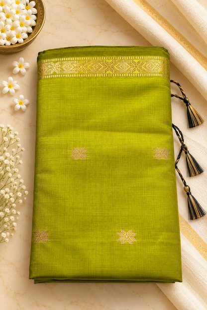 Budget-Friendly Banarasi Silk Saree with Zari Floral Motifs & Rich Woven Border