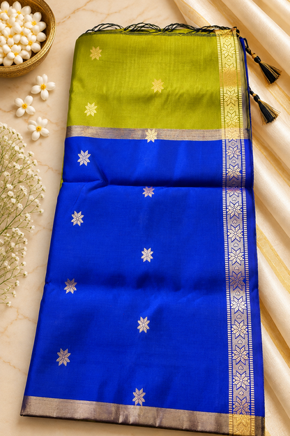 Budget-Friendly Banarasi Silk Saree with Zari Floral Motifs & Rich Woven Border