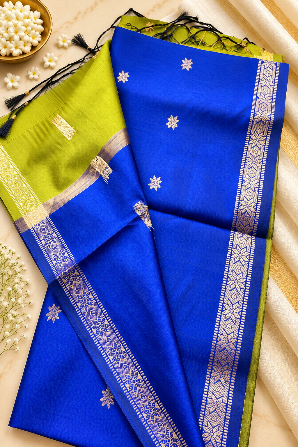 Budget-Friendly Banarasi Silk Saree with Zari Floral Motifs & Rich Woven Border