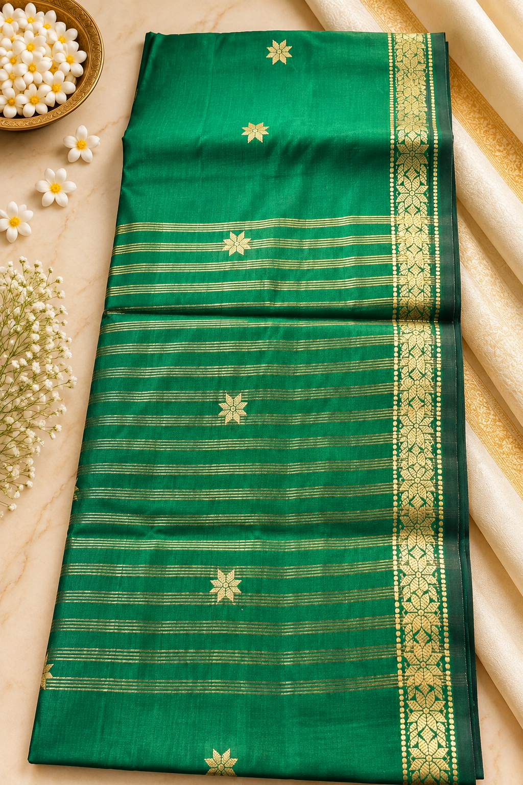 Budget-Friendly Banarasi Silk Saree with Zari Floral Motifs & Rich Woven Border
