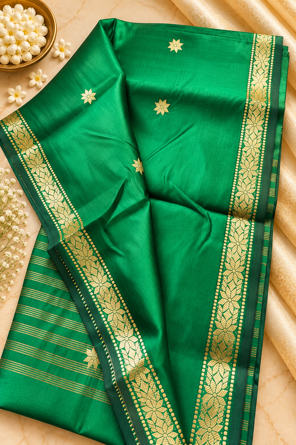Budget-Friendly Banarasi Silk Saree with Zari Floral Motifs & Rich Woven Border