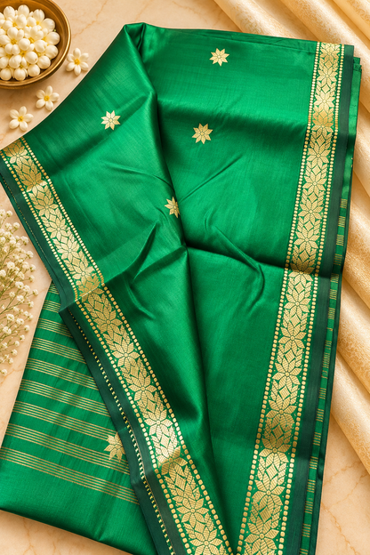 Budget-Friendly Banarasi Silk Saree with Zari Floral Motifs & Rich Woven Border