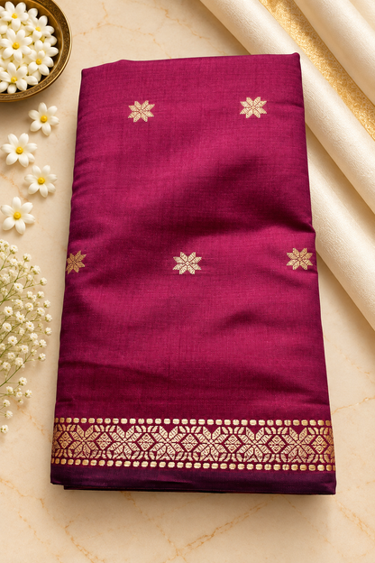 Budget-Friendly Banarasi Silk Saree with Zari Floral Motifs & Rich Woven Border