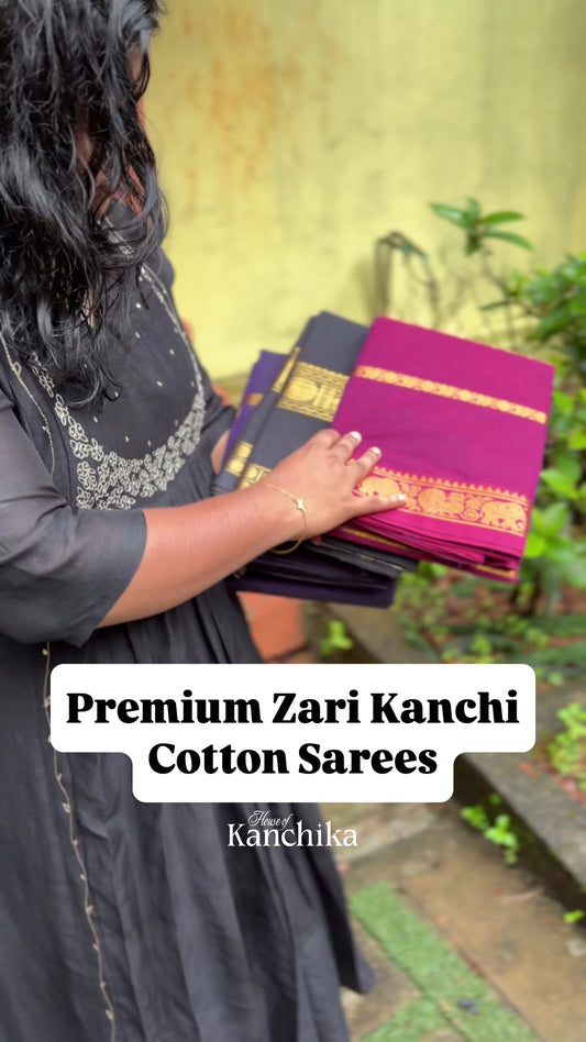 Premium Kanchi Cotton Saree – Traditional Zari Elegance