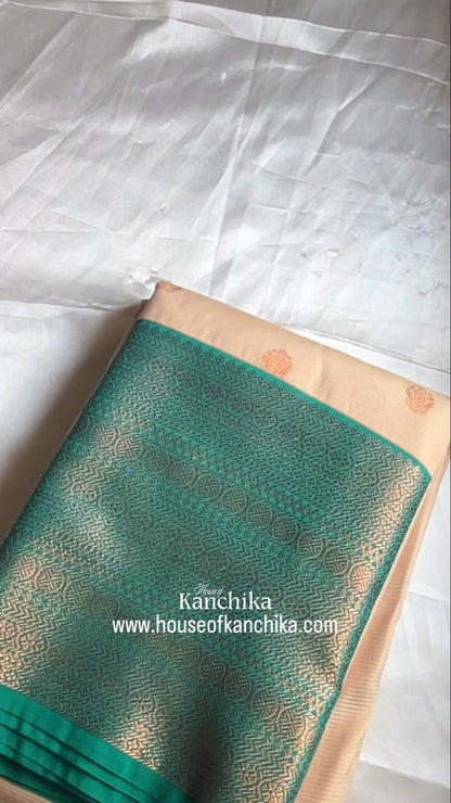 Teal & Gold Soft Kanchi Pattu Wedding Saree