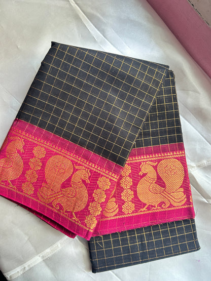 Pure Handloom Chettinad Cotton Saree | Traditional Checks | Everyday & Office Wear