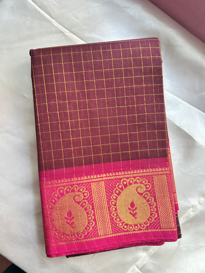 Pure Handloom Chettinad Cotton Saree | Traditional Checks | Everyday & Office Wear