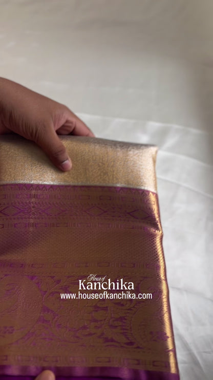White & Purple Gold Zari Silk Saree – Wedding & Reception Wear
