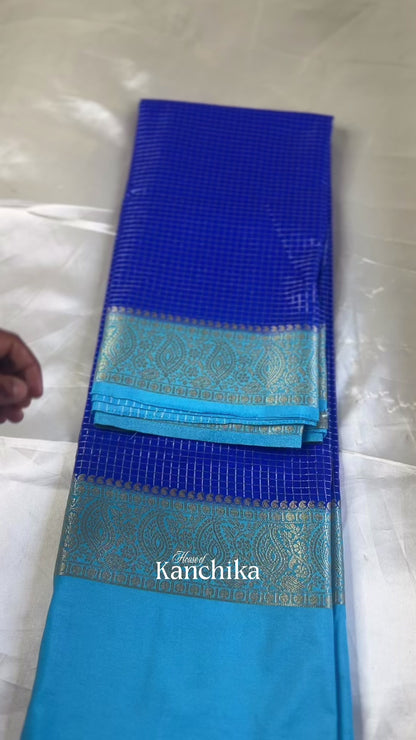 Royal Blue & Aqua Blue Banarasi Soft Silk Saree